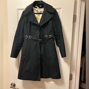 Via Spiga Belted trench coat black with satin floral lining grommet details S